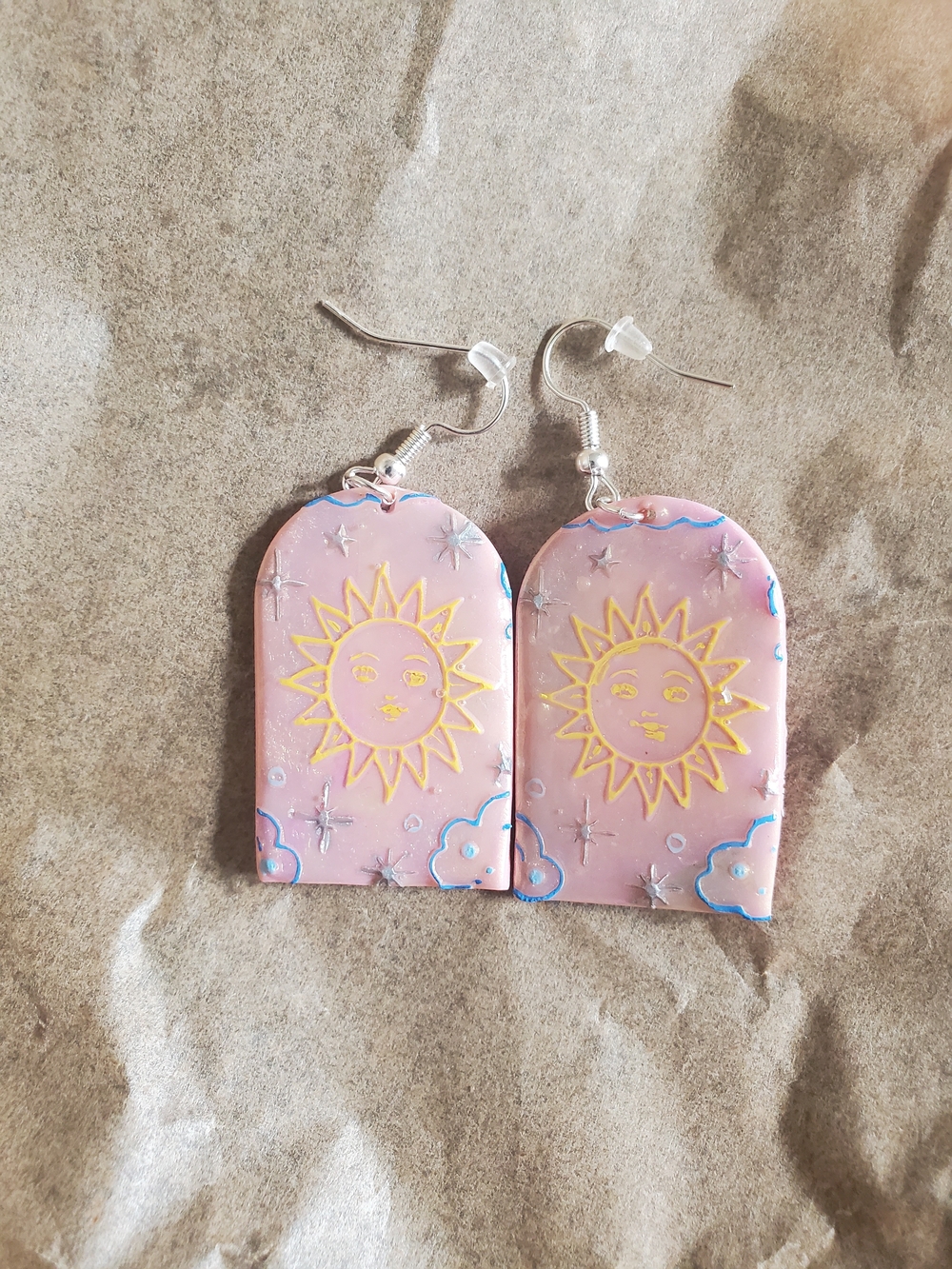 Handmade Sunface Drop Earrings